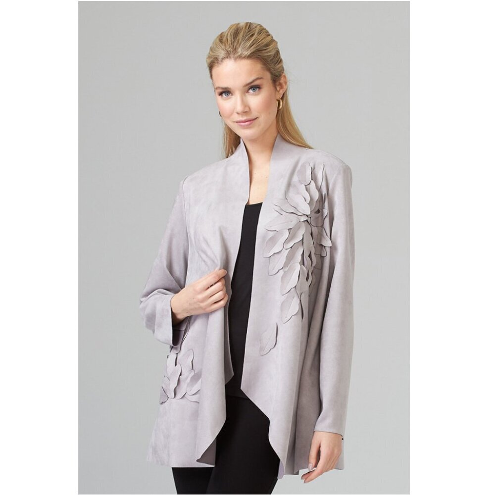 Minkas Floral Faux Suede Open Cardigan
